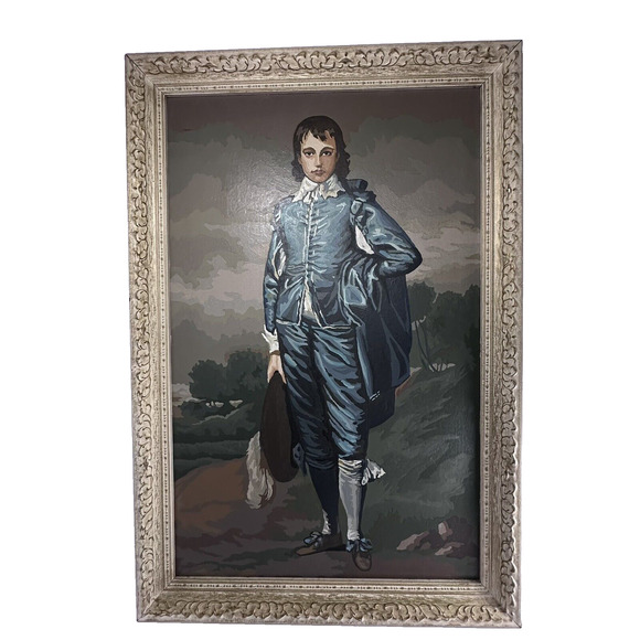 Vintage Paint by Number -The Blue Boy 31” x 21” White & Gold Frame Reproduction - Picture 1 of 12